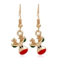 Detail of festive reindeer drop earrings in gold alloy with red and green oil dripping - Deer #30