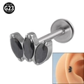 G23 titanium labret stud with three black marquise-cut zircons in a cluster setting - Silver/Black Stone