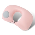 Pink inflatable U-shaped travel neck pillow with manual press pump and buckle - Milk Silk / Lotus root pink