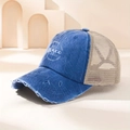 Berretto da baseball vintage con rete e scritta HIS grace IS ENOUGH stile consumato - Blu Reale