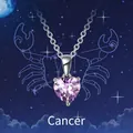 S925 sterling silver Cancer zodiac necklace with heart-shaped pink purple gemstone - June: Alexandrite / Cancer