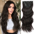 Détails d'extensions de cheveux bouclés châtain foncé avec cinq clips de fixation - Long Ondulé / Mélange Brun Cendré (4322-6A#)