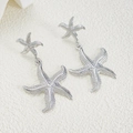 Elegant silver starfish earrings featuring double drop design with textured finish - Silver (N-443)