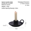 Matte black ceramic candle holder with round handle, minimalist Nordic style decor - Matte Black - Style D Candle Holder