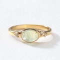 French vintage S925 silver 14K gold plated ring with oval prehnite and side diamonds - US Size 5 / Prehnite Ring (Gold)