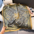 Olive green and gold paisley silk scarf styled with sunglasses and a white handbag - 70*70cm / Gold Paisley