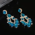 Elegant gold drop earrings with sea blue pear-shaped gemstones and sparkling crystals - 51# Gold Sea Blue Pear Petal Style