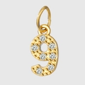 Golden number 9 pendant with full zircon inlay and polished stainless steel finish - Number 9
