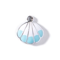 Mini sea shell pendant in white and light blue enamel with silver metal plating - Blue Enamel / Silver Plated