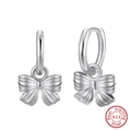 Minimalist S925 sterling silver bow pendant hoop earrings in elegant silver finish - Bow Pendant Hoop SE412-P / Silver