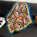 Elegant yellow silk scarf with blue border featuring rabbit and floral prints - New Silk Scarf/small Square Scarf 41 / 65