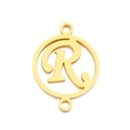 Golden round hollow double-hole pendant connector with cursive letter R charm - Letter R(KLJ5132-Z)