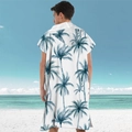 Men's hooded beach poncho with dark teal palm tree print on white quick-dry fabric - Pullover Style - Ink Palm