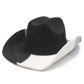 Cappello da cowboy western in pelle scamosciata bicolore con cuciture a vista - M(56-58cm) / Patchwork Nero