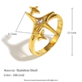 18K gold plated stainless steel star ring with zircon stone inlay and clear dimensions - Polar Star Zircon Ring - Gold - US 7