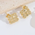 Square gold stud earrings featuring an intricate woven texture design for women - ES2739 Grid Square Woven