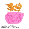Pink silicone dragon mold set with golden fondant dragon for cake decoration - B109 / Pink