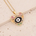 Macro shot of gold heart necklace with colorful zircon evil eye pendant on stone - Black (9#)