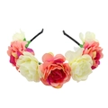 Elegant floral headband featuring colorful artificial roses with green leaves for women - Colorful