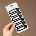 Set of 6 minimalist matte black hollow hairpins on a white display card for styling - 6pcs Round Corner Black Set