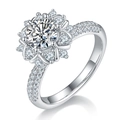925 silver flower-shaped moissanite engagement ring with multi-stone halo and high polish - HK Size 9 / Pure White