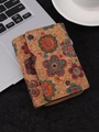 Bohemian style wood grain cork wallet with floral patterns and gold zipper closure - Short Tri-fold Style A
