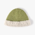 Cappello cloche in maglia verde erba con bordo in soffice ecopelliccia beige da donna - Verde Frutta