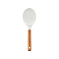 White silicone rice paddle with wooden handle and textured surface for non-stick cooking - Rice Spoon