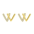 Elegant gold-plated W letter stud earrings with pave set cubic zirconia accents - Gold