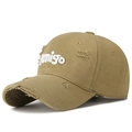 Casquette de baseball kaki délavée en coton avec broderie 3D amigo et détails déchirés - Beige Foncé