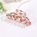 Molla per capelli in acrilico trasparente con stampa di ciliegie su sfondo bianco - Ciliegia
