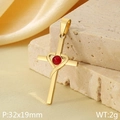 Pendentif croix en plaqué or 18k avec pierre précieuse rouge en forme de cœur - Style Croix Cœur Centre Rubis (KP116516-ZLA)