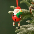 Santa Claus metal bell ornament with resin figure and red hanging ribbon - Boots Pine Tree Santa-Red Bell-Full Body