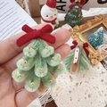 Green plush Christmas tree brooch with a red bow and gold beads for festive styling - Light Color Christmas Tree Brooch / Approximately 5.8cm In Height