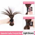 Light brown claw clip hairpiece for messy bun style with secure strap fastener - Shuttlecock Style Claw Clip / Tan