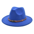 Royal blue wool fedora hat with brown braided band and bronze skull ornament - M (56-58cm) / Sapphire Blue