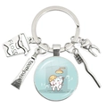Dentist theme keychain with silver tooth brush, paste, floss charms and cartoon glass pendant - Cartoon Tooth Showering (12)