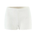Pantaloncini in maglia da donna bianco avorio con righe verticali e bordi a onde - S / Shorts / Bianco