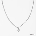 Silver square zircon necklace with unique dual chain design and sparkling diamond pendant - Silver Necklace (D1234)