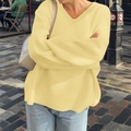 Women casual loose fit V-neck yellow knitted long sleeve shirt for autumn wear - S / Light Yellow