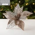 Champagne gold Christmas flower 28cm with glitter mesh petals for tree decoration - Champagne