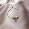 Adjustable silver snake chain bracelet featuring heart charm and cubic zirconia beads - Silver Hollow Heart Waist Bracelet(7#)