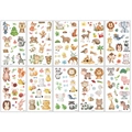 Set of 10 watercolor forest animal temporary tattoos featuring bears, foxes and deer - Glitter Small Animals Series-10 Sheets