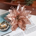 Flor de Navidad artificial oro rosa de 13cm brillante para coronas y decoración - Rosa oro
