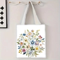 Détail du sac cabas en toile fleurie montrant le tissu dense et la broderie colorée - Motif Floral Détaillé (jiayingstd92)