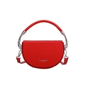 Minimalist red leather saddle bag with silver metallic handle and crossbody strap - Red