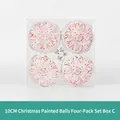 Set of 4 white Christmas balls with red vintage floral patterns in a 10cm display box - 10CM Red White Flat Round Ornament (Set of 4)