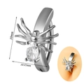 Polished silver spider navel ring featuring a large oval crystal and detailed 14G curved bar - 1.6x10mm / Spider Shape Style
