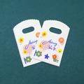 Mini white plastic gift bag with colorful floral prints and Missing You text on green background - No. 88 (Missing You Floral)