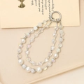 Breloque en perles blanches et cristal avec motifs papillon et fleur sur anneau argent - Style Perlé Papillon Cristal à Double Chaîne / Blanc